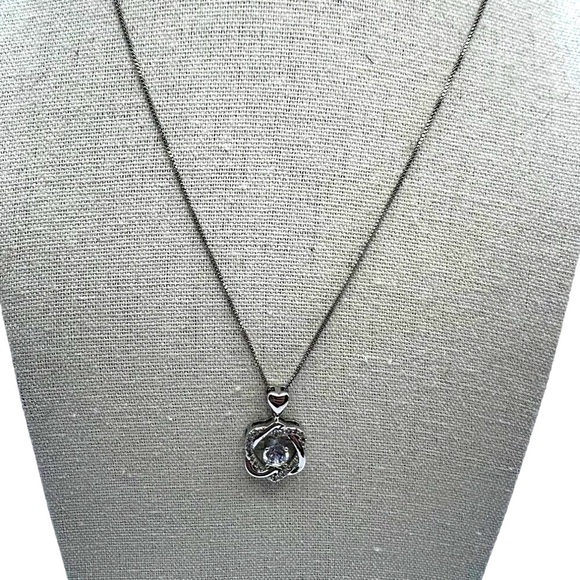 Sterling Silver Heart & Knot Pendant Necklace With Sparkling Cubic Zirconia - Picture 4 of 10